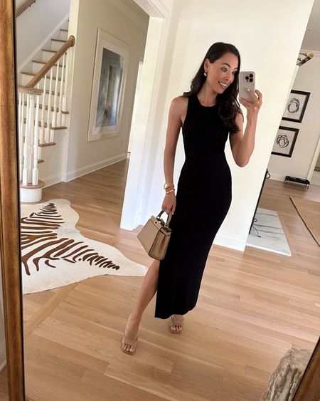 Kat Jamieson wears a black ribbed knit dress for date night. Date night outfit, LBD, mule sandals, Fendi bag. Heels are old from Mango.

#LTKItBag #LTKSeasonal #LTKParties