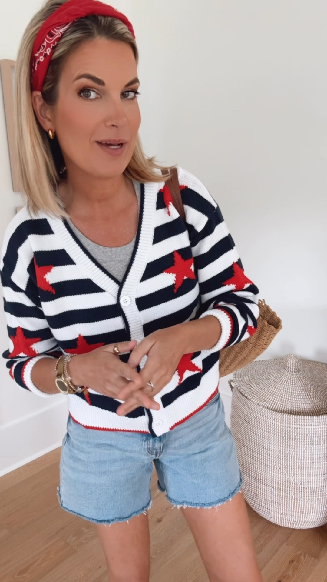 Memorial Day outfit idea!  Small tops. Sized up one in the denim shorts for a more relaxed fit.  Sandals true to size.

#LTKootd #LTKOver40 #LTKTall