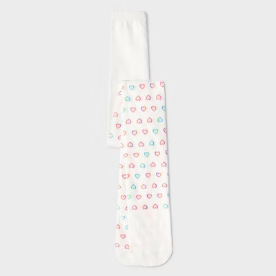 Girls' 'Hearts' Cotton Tights - Cat & Jack™ Ivory L | Target