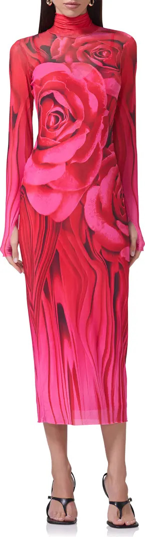 Shailene Print Long Sleeve Powermesh Midi Dress | Nordstrom