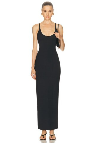 SKIMS Smooth Layers Skimpy Strap Maxi Dress in Black | FWRD 