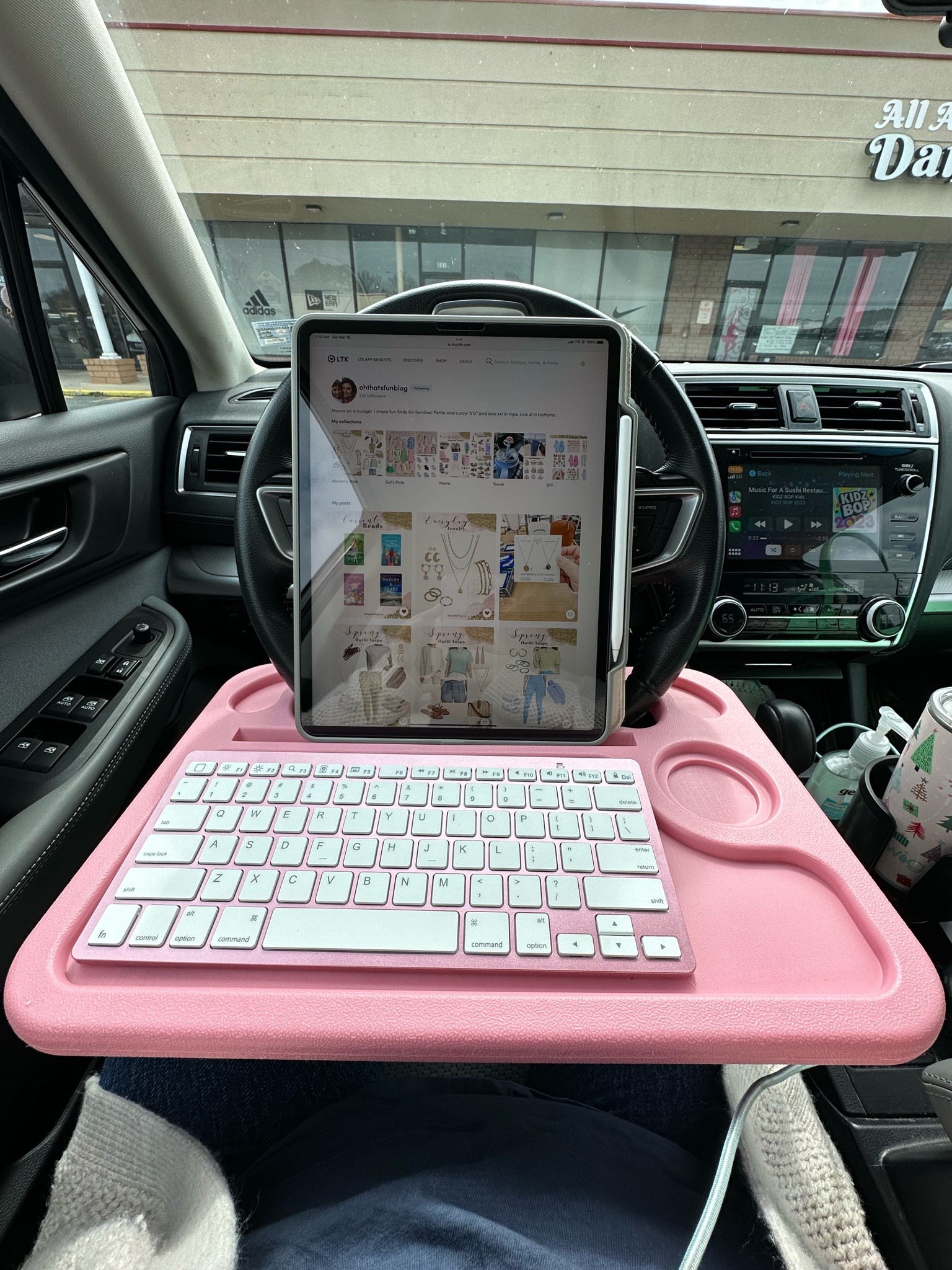 My work set up while my girl is in her dance class makes me so happy! This desk attaches to your steering wheel and creates a convenient work space. The keyboard is a must if you love the convenience of working on an iPad but you need to type!

#pink #aesthetic #workspace #musthaves #roadtrip #travel #carnecessities #carmusthaves #amazon #amazonfind

#LTKhome #LTKFind #LTKtravel