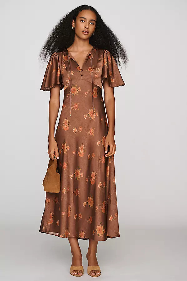 Short-Sleeve Satin Maxi Dress | Anthropologie (US)