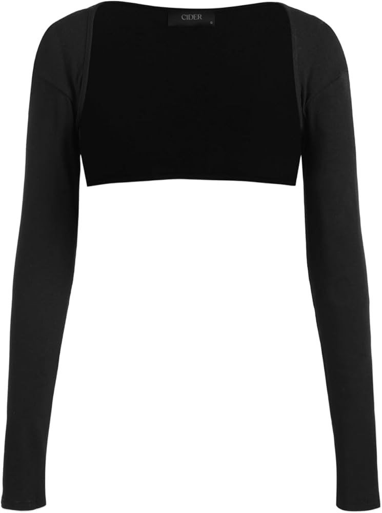 CIDER Solid Collarless Long Sleeve Crop Shrug | Amazon (US)