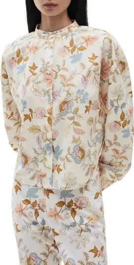 Floral Cotton Band Collar Button-Up Shirt | Nordstrom