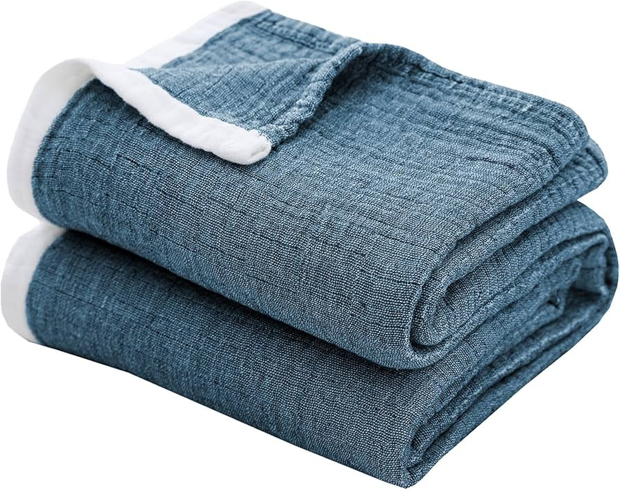 SE SOFTEXLY Cotton Muslin Throw Blanket for Adults,Breathable 4-Layer Yarn Dyed Linen Texture Gau... | Amazon (US)