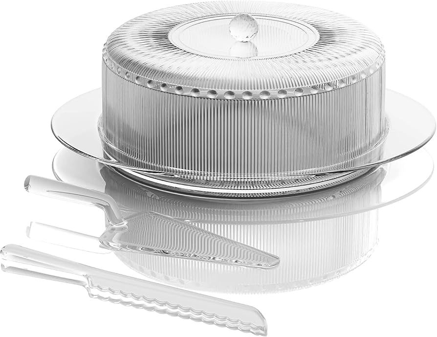 Elle Decor Acrylic 4 Piece Cake Serving Set, Clear, Round, 10.5-in Cake Stand with Dome Cover, BP... | Amazon (US)