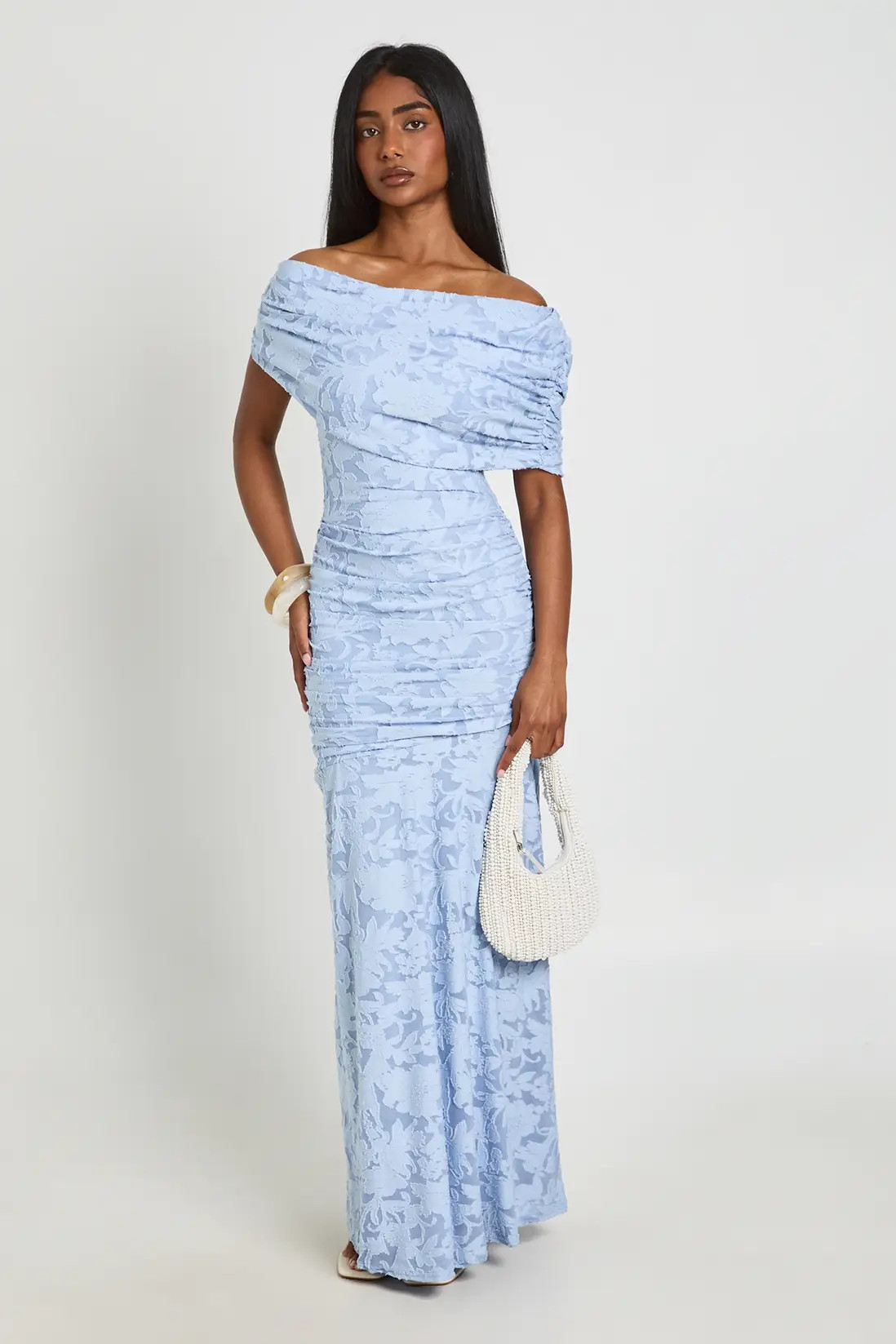 Pastel Blue Burnout Draped Detail Maxi Dress | Boohoo | Boohoo.com (UK & IE)