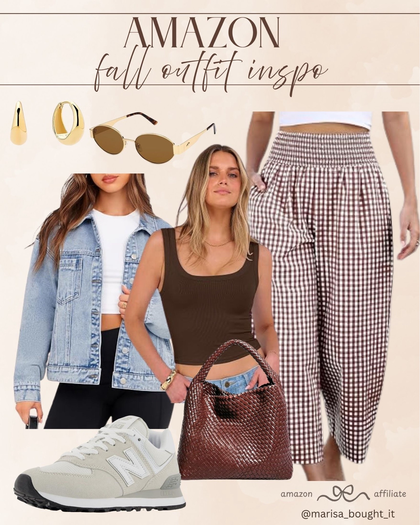 Transition into autumn in style with this easy Amazon look! 🤎
Plaid wide-leg pants paired with a dark brown tank, oversized denim jacket, and neutral sneakers for ultimate comfort.

Accessorize with gold hoops, chic sunglasses, and a rich woven shoulder bag to complete the ensemble. ✨

#AmazonFashion #FallOutfit #CasualStyle #OOTD #LTKfashion #StreetStyle #AutumnInspo #EverydayOutfit #DenimJacket #StyleInspo

#LTKootd #LTKSeasonal