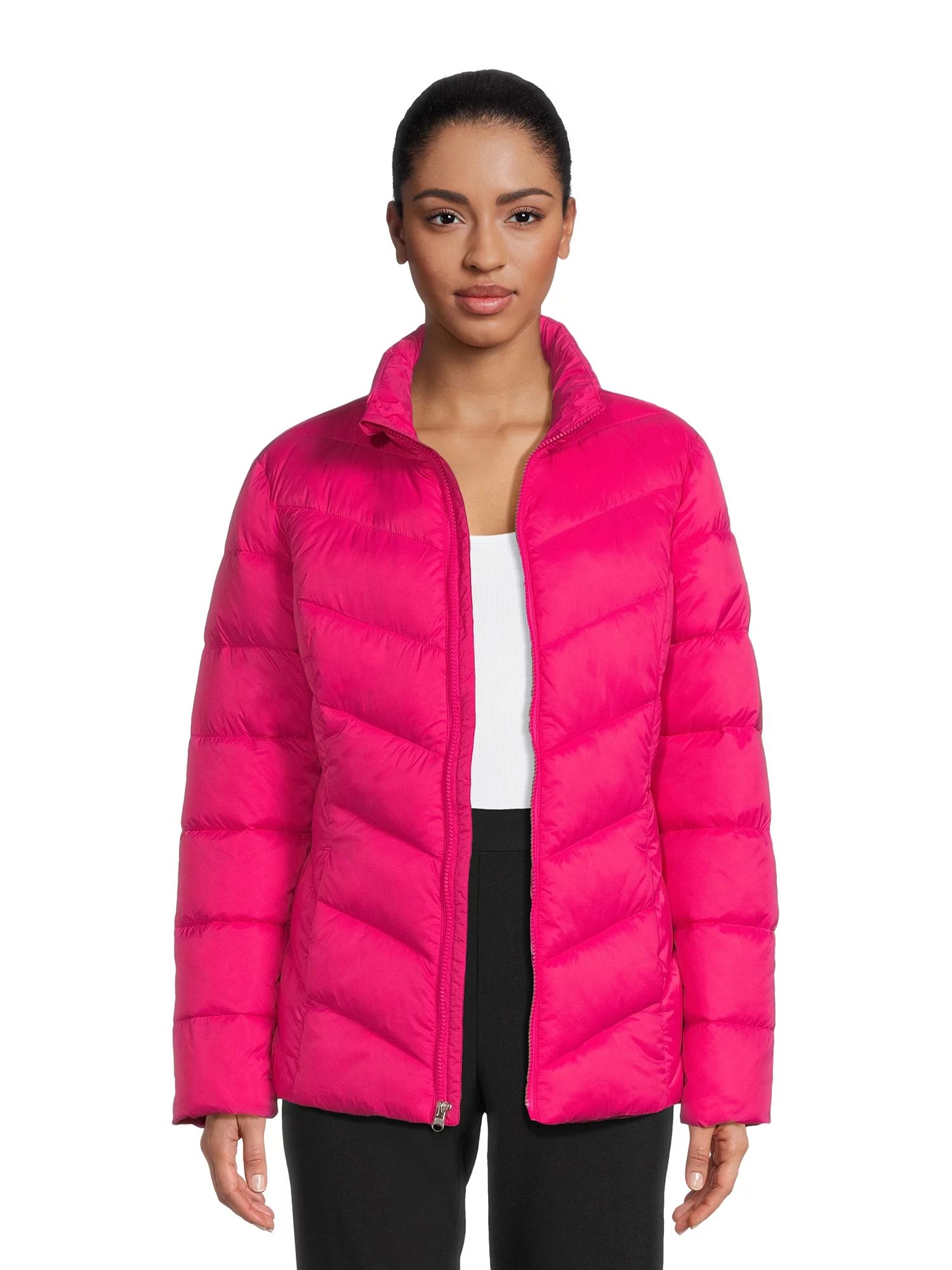 Time and Tru Women's Chevron Puffer Jacket, Sizes XS-3X - Walmart.com | Walmart (US)