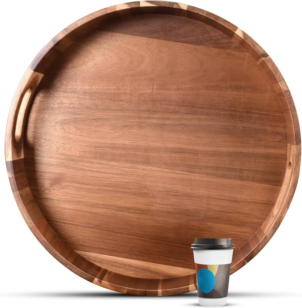Extra Large Round Serving Tray | 20INCH | Heavy Duty Acacia Wood Trays for Big Ottoman Coffee Tab... | Amazon (US)