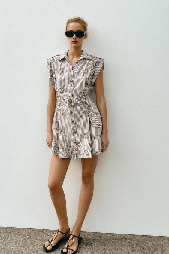 EMBROIDERED SEQUIN BELTED DRESS | Zara US