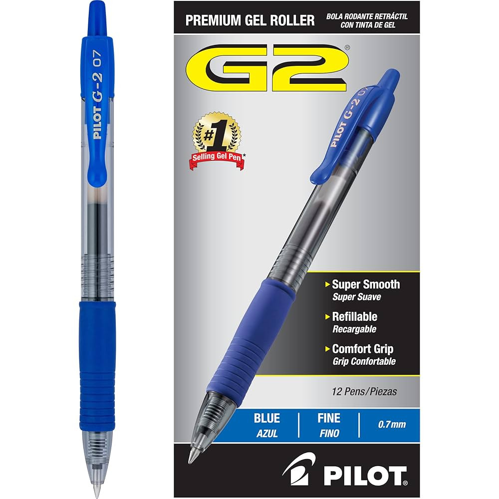 Pilot, G2 Premium Gel Roller Pens, Fine Point 0.7 mm, Blue, Pack of 12 | Amazon (US)