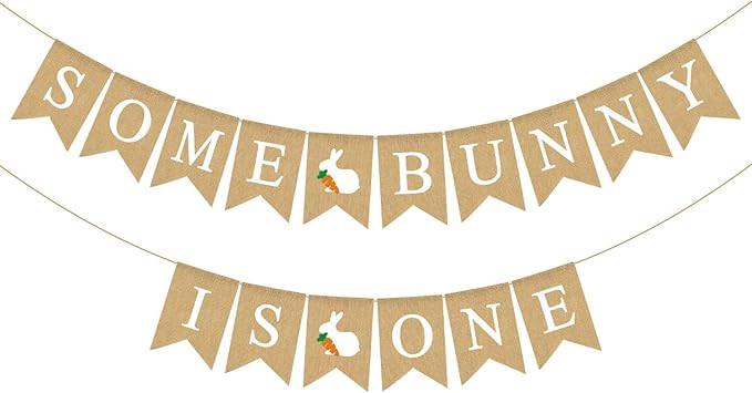 Jute Burlap Some Bunny Is One Banner Easter Spring Boy Girl 1st Birthday Party Decoration Supply | Amazon (US)