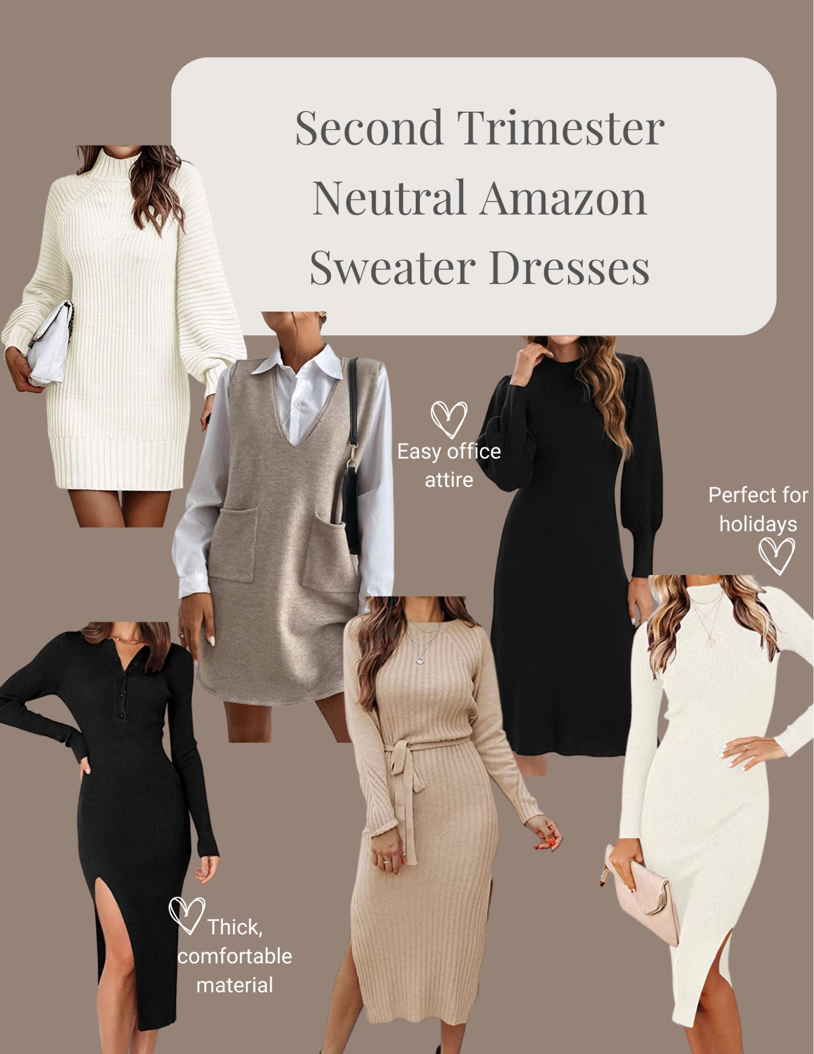 Sweater dresses while pregnant in the winter are still my number one choice for comfortable outfits.
Stay cute during pregnancy without having to buy maternity through sizing up on dresses!
Cute for office, casual, holiday outfits, etc
 

#LTKstyletip #LTKHoliday #LTKbump