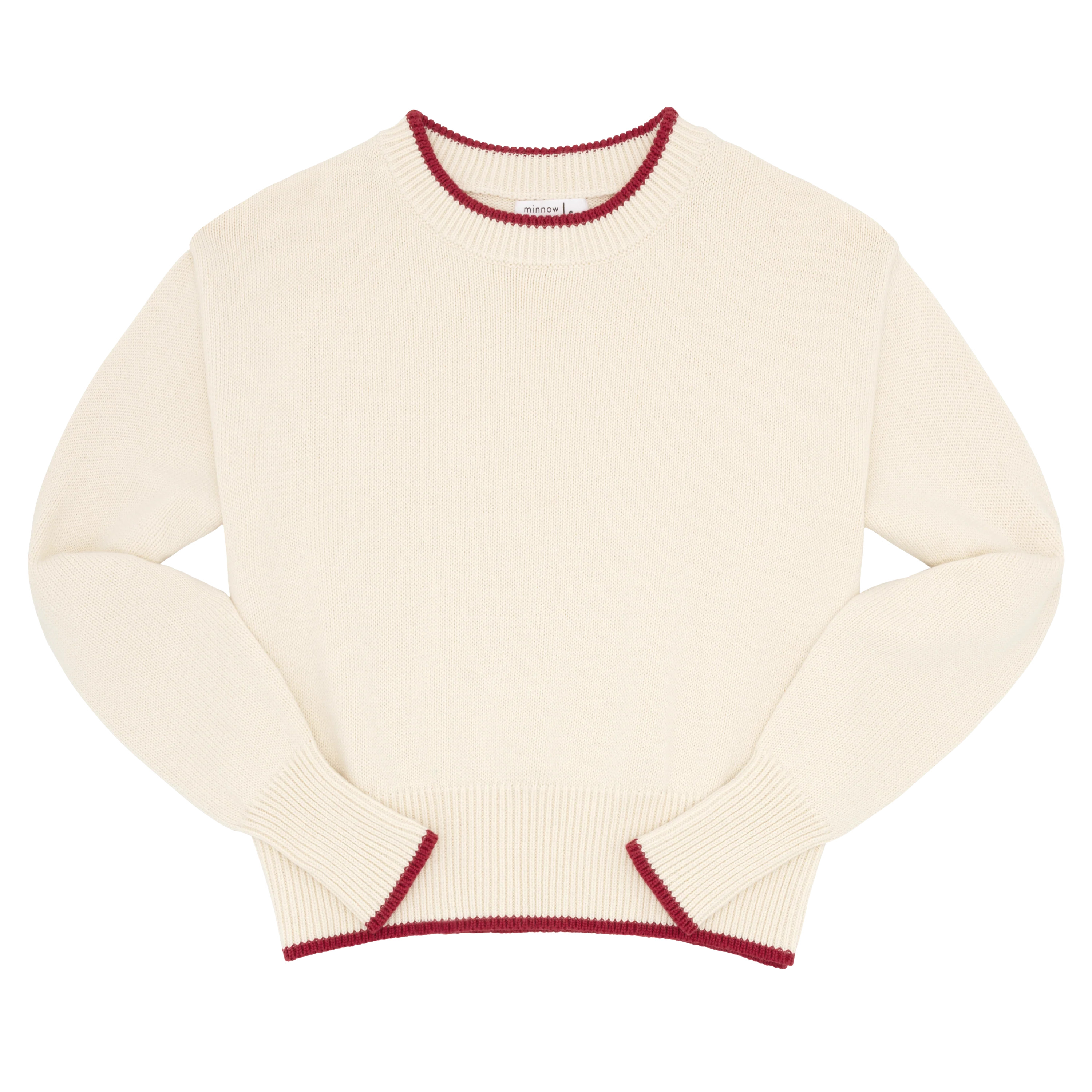 women's cropped cream sweater with red trim | minnow