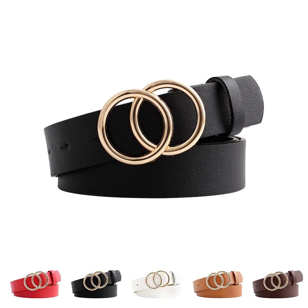 DALX Vintage Women Leather Belt Girls Simple Solid Color Double Ring Circle Design Adjustable Wai... | Walmart (US)