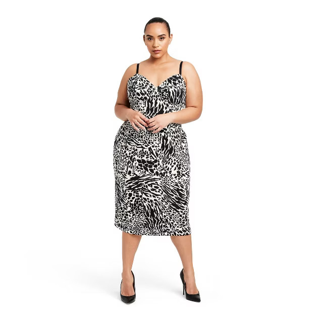 Women's Animal Print Bustier Midi Dress - Sergio Hudson x Target Black/White | Target