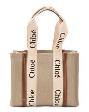 Made In Italy Linen Medium Woody Tote With Leather Trim | TJ Maxx