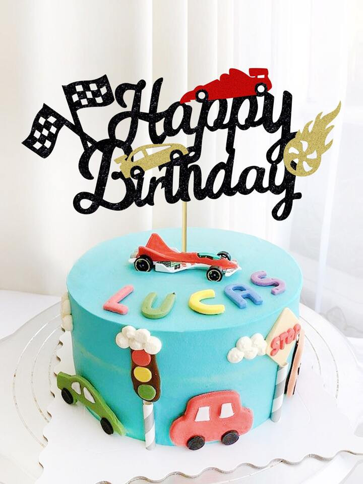 1pc Slogan Graphic Cake Topper, Modern Paper Cake Top Decoration For Race Car Birthday Party | SH... | SHEIN