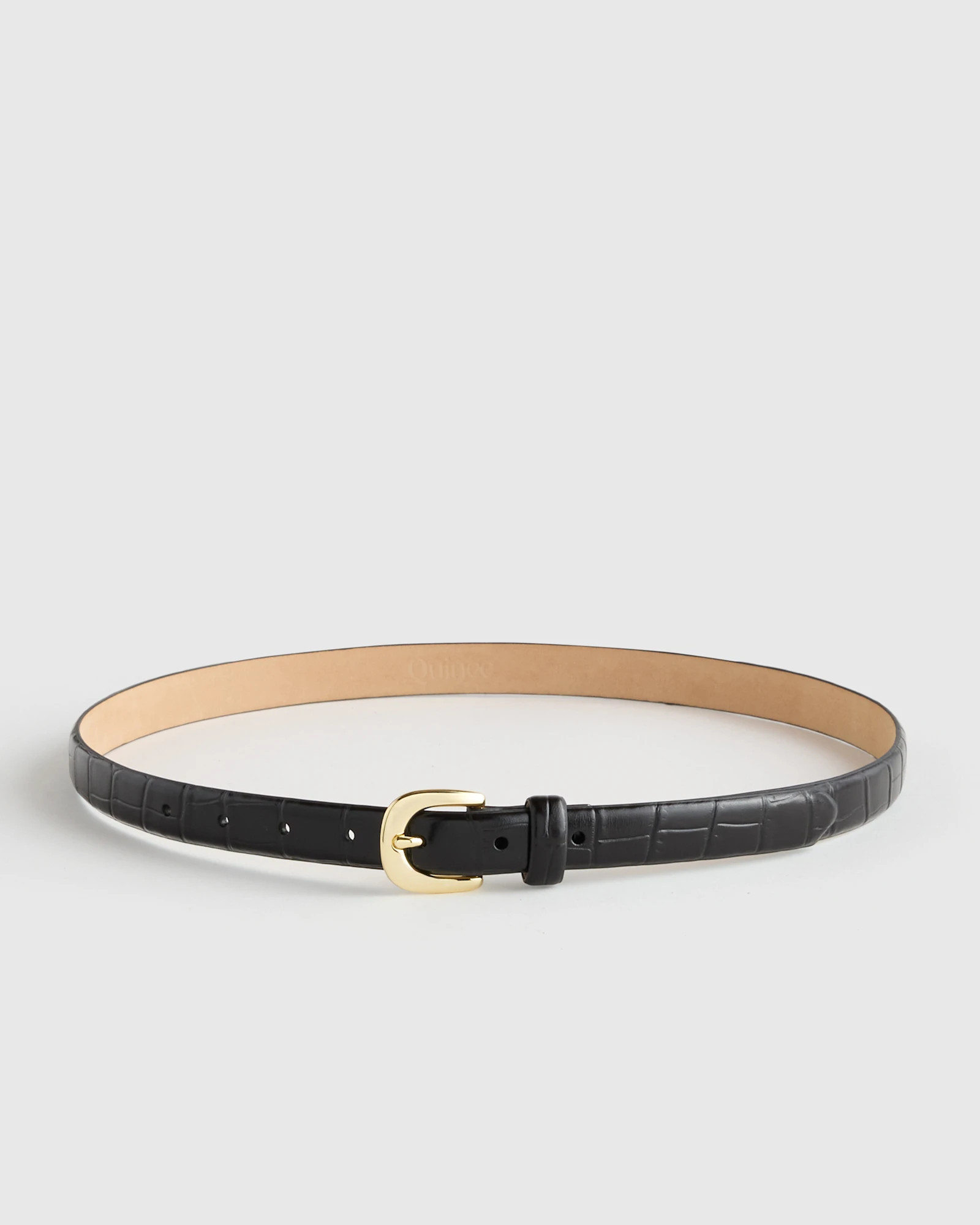 Quince | Women's Sofia European Leather Skinny Belt in Mushroom, Size XL | Quince