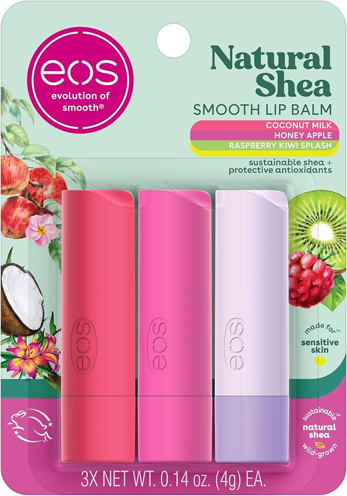 eos Natural Shea Lip Balm, Honey Apple, Coconut Milk & Raspberry Kiwi Splash, All-Day Moisture, L... | Amazon (BR)