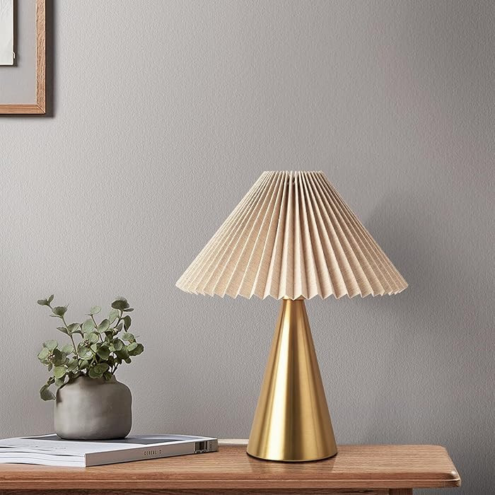 Gold Small Table Lamp, Cute Table Lamp, Pleated Table Lamp,Brass Gold Bedroom Lamps for Nightstan... | Amazon (US)