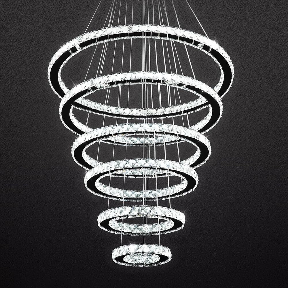 Siljoy Modern Crystal Chandelier Lighting, 6 Ring Chandelier LED Ceiling Lights Fixtures with 3-C... | Amazon (US)