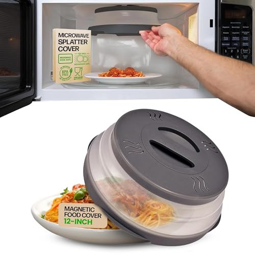 HOVER COVER High Power Magnetic Microwave Splatter Cover with Strongest Magnetic Grip, Collapsible 12-Inch BPA-Free Food Lid, Vented Plate Guard, Dishwasher Safe Space-Saving Storage - Gray | Amazon (US)