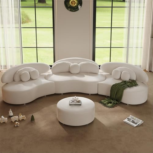homary 7-Seat Curved Modular Sectional Sofa – Velvet Upholstered, Beige Couch with Ottoman, Modern Living Room Furniture for Family & Entertaining | Amazon (US)
