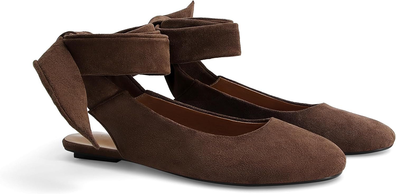 Lace up Ballet Flats for Women Closed Round Toe Slingback Flats with Ankle Strap Comfortable Casual Dressy Ballerina Shoes | Amazon (US)