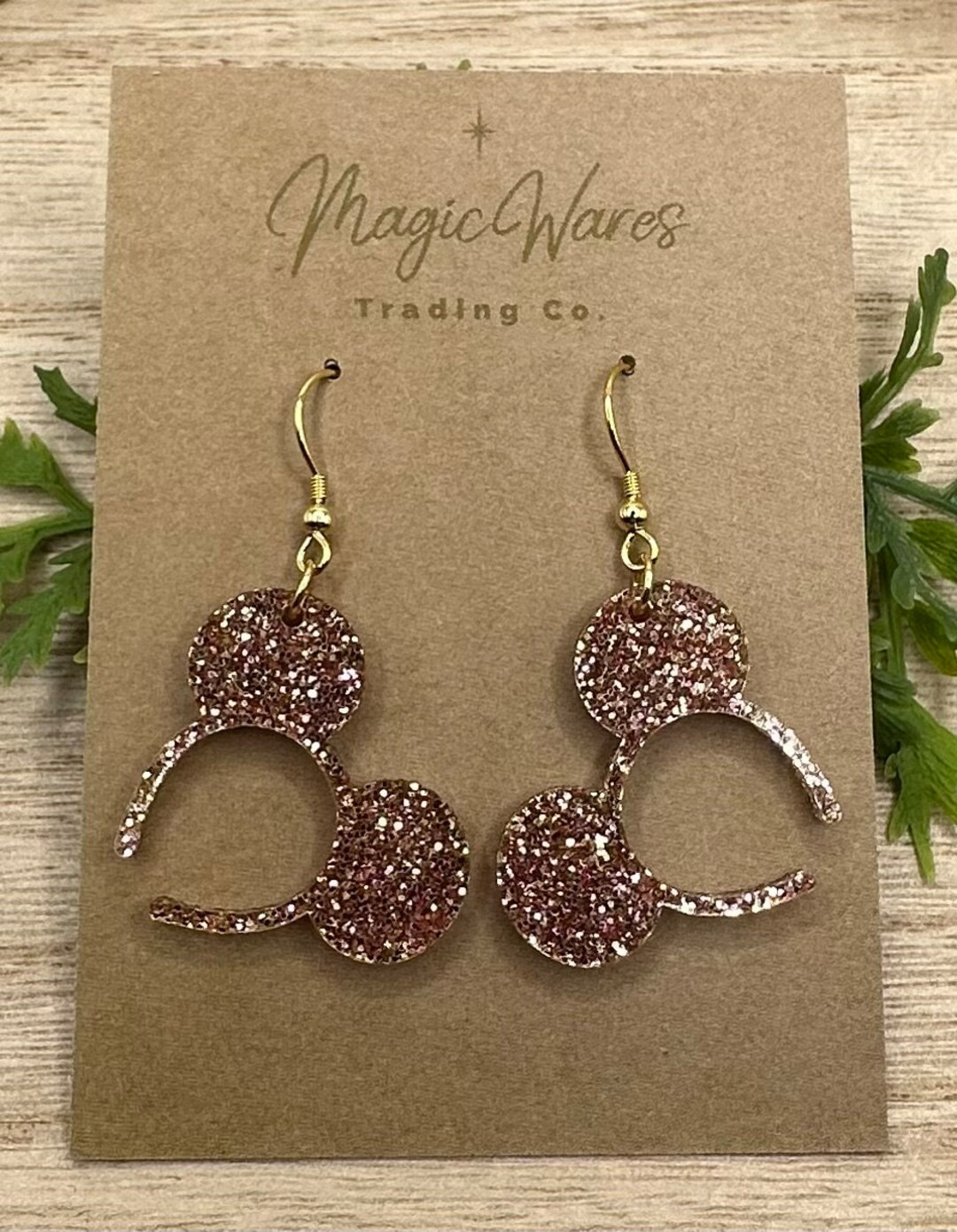 Rose Gold Glitter, Mouse Ears Headband, Laser Cut Rose Gold Glitter Acrylic Earrings, Made to Ord... | Etsy (US)