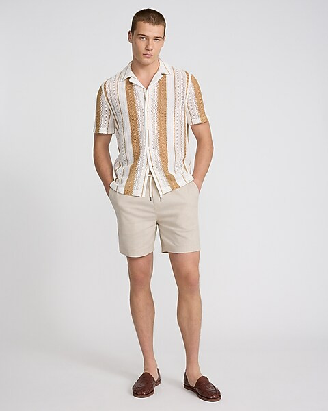 Textured Crochet Cotton-Blend Short Sleeve Shirt | Express