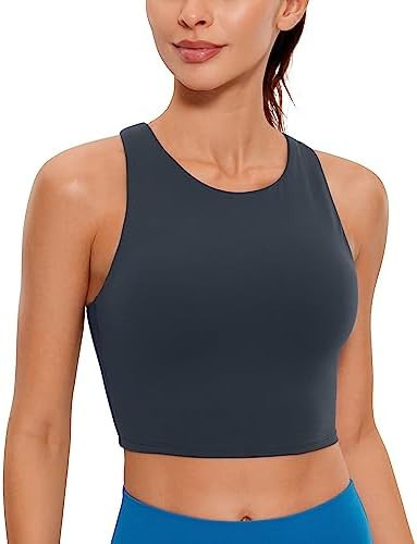 CRZ YOGA Butterluxe Racerback Longline Sports Bras for Women - High Neck Padded Crop Workout Tank... | Amazon (US)