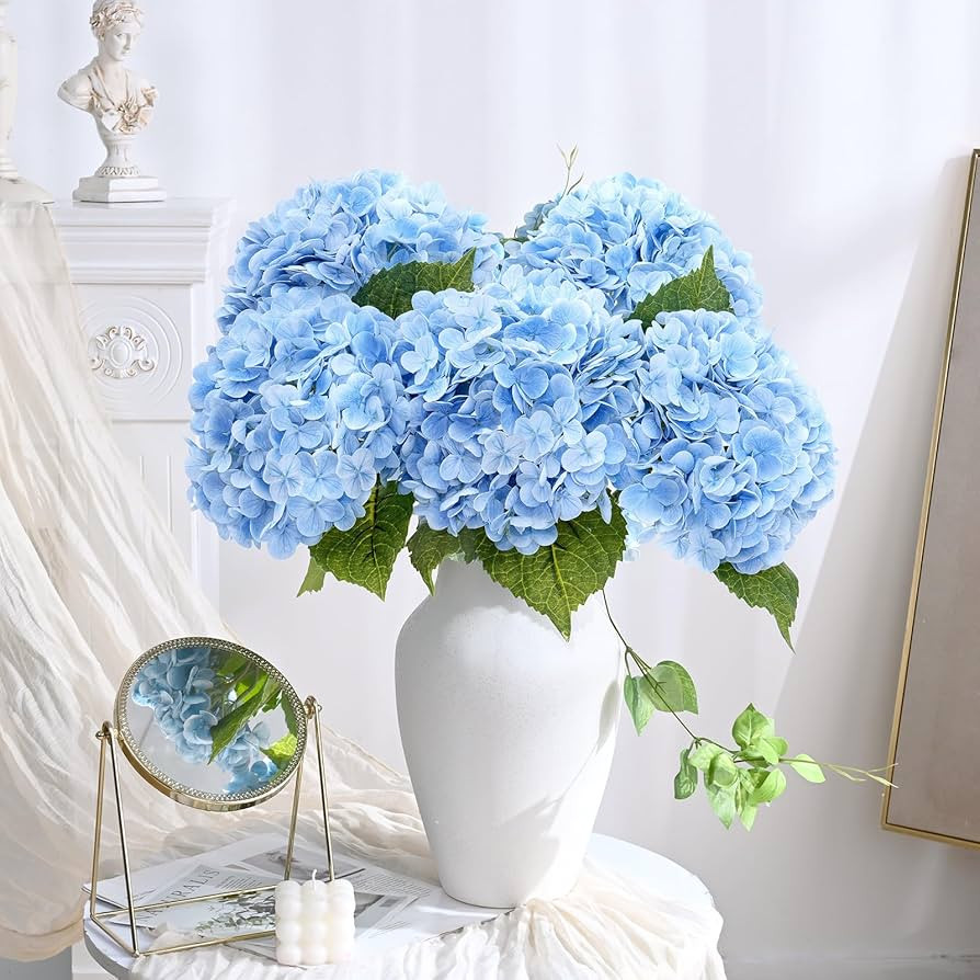 Waipfaru 4 Pcs 21" Real Touch Blue Hydrangea Artificial Flowers with Long Stem & Leaves, Full Lat... | Amazon (US)