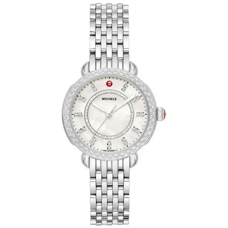 Michele Sidney Classic Stainless Steel Mother-of-Pearl Dial Diamonds Womens Watch MWW30B000001 | Walmart (US)