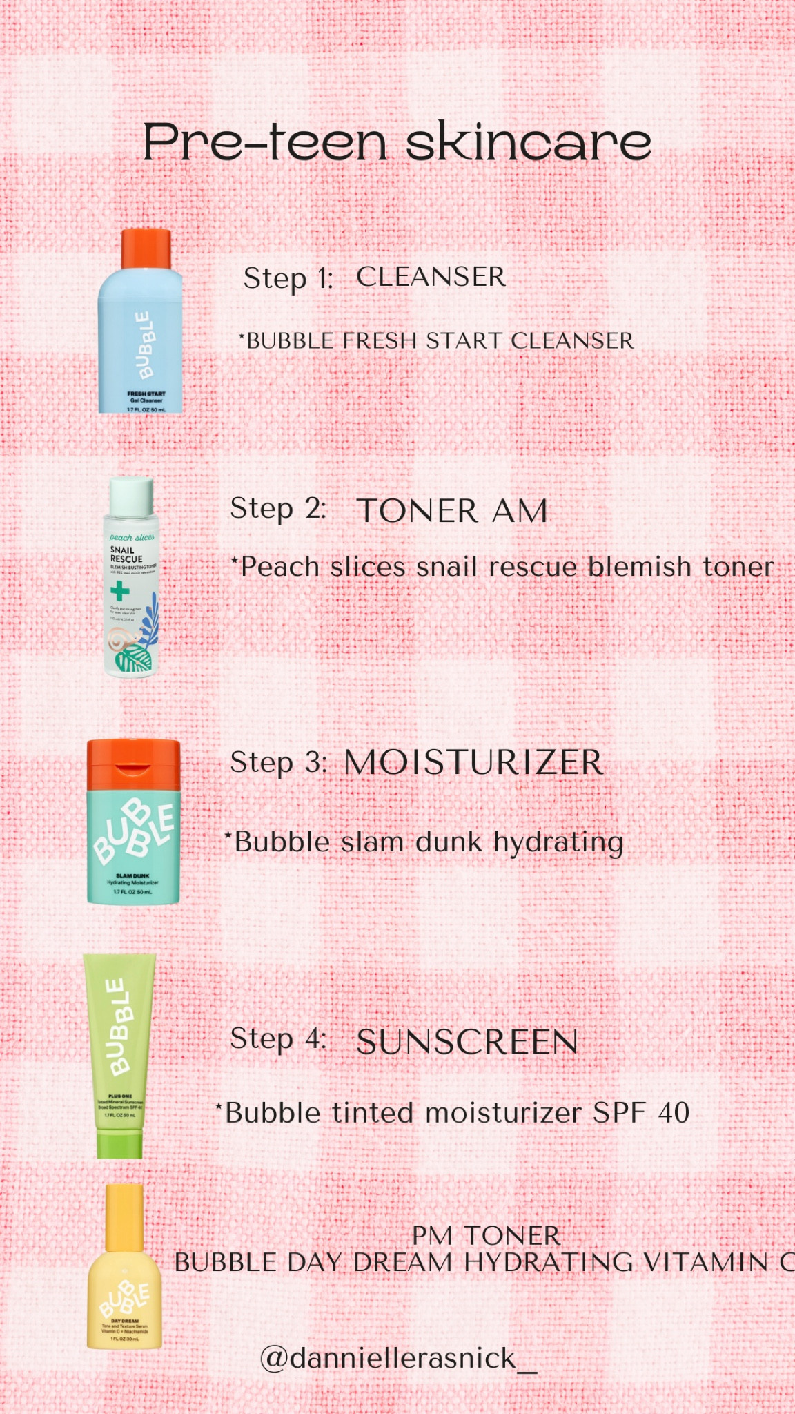 ✨ Pre-teen skincare routine ✨
-Cleanser
-Toner AM&PM
-Moisturizer
-MOST IMPORTANT: sunscreen 

#ulta #preteenskincare #ultapreteen #bubble #drunkelephant


#LTKU #LTKkids #LTKsalealert
