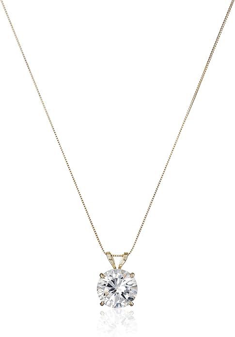 Amazon Collection 14k Gold Cubic Zirconia Solitaire Pendant Necklace for Women with 18 Inch Box C... | Amazon (US)