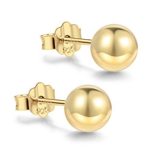 18K Gold Plated Sterling Silver Ball Stud Earrings 3mm-10mm Options, Simple Polished Ball Studs H... | Amazon (US)