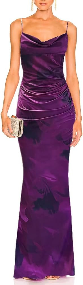 Aigeman Women Spaghetti Straps Mermaid Evening Gown Wedding Guest Dress Drape Neck Lace Backless ... | Amazon (US)