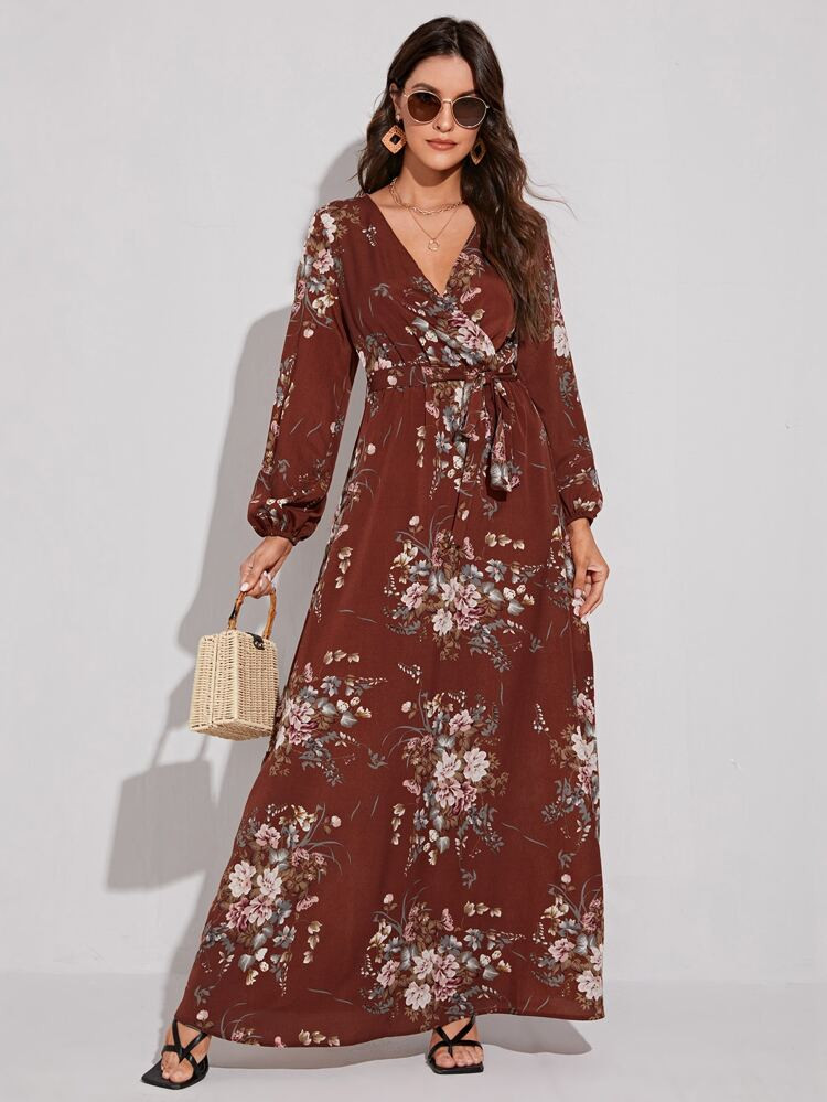 SHEIN Tall Floral Print Belted Dress | SHEIN