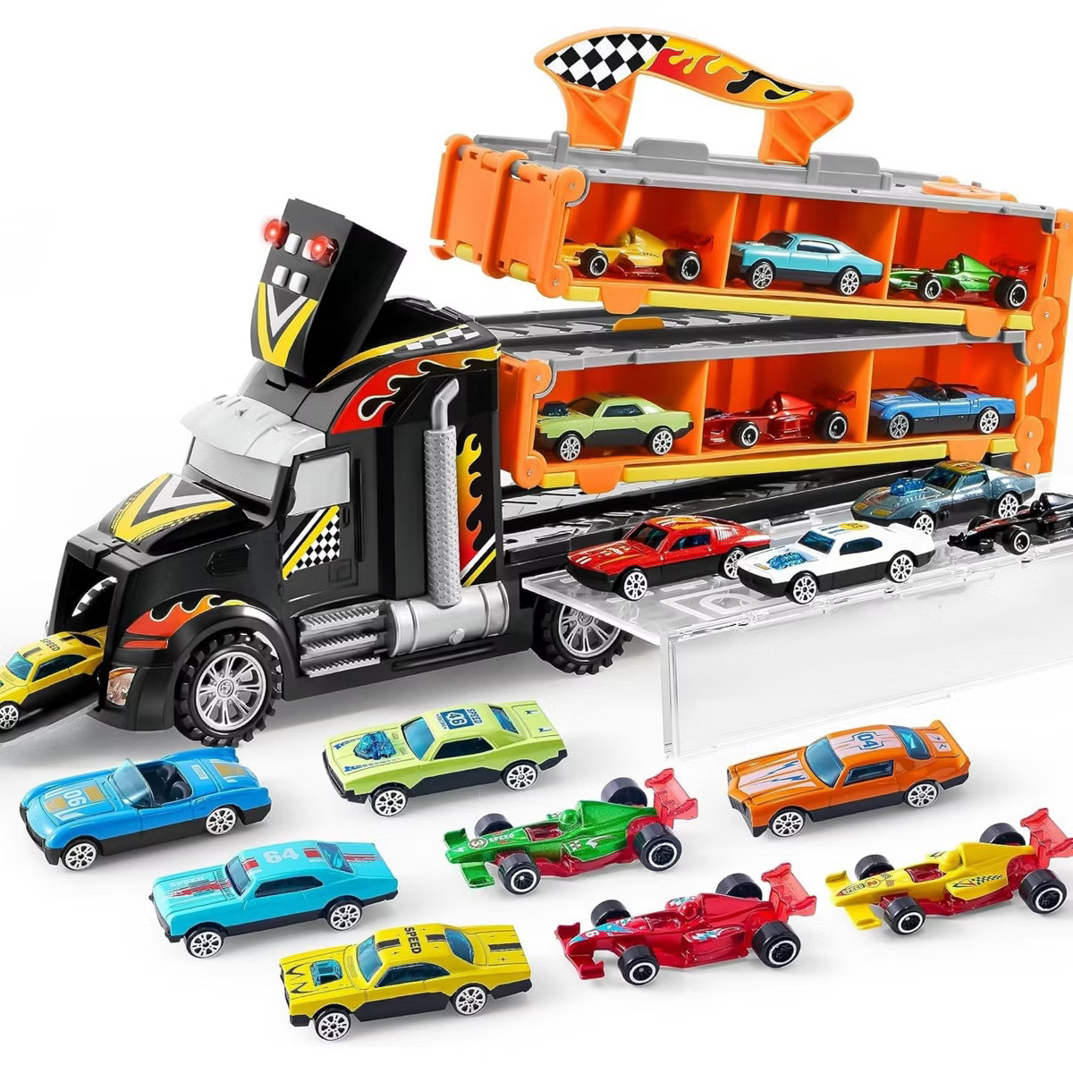 Joyfy Carrier Truck Toys, 5-FT Race Track and 12 Die-Cast Toy Cars, Racing Car with Lights & Soun... | Target