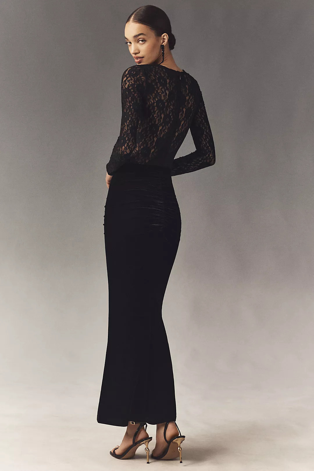 Bardot Helenie Long-Sleeve Stretch Velvet Lace Maxi Dress | Anthropologie (US)
