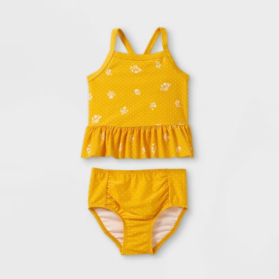 Toddler Girls' 2pc Print Dot Tankini Set - Cat & Jack™ Yellow | Target
