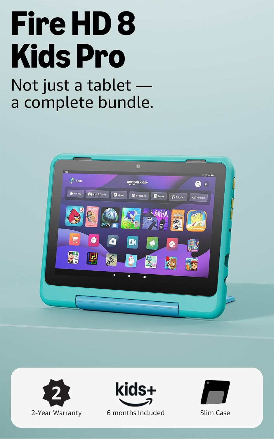 Amazon Fire HD 8 Kids Pro tablet (newest model), ages 6-12. Bright 8" HD screen, includes ad-free content, parental controls, 13-hr battery, slim case for older kids, 64GB, Hello Teal | Amazon (US)