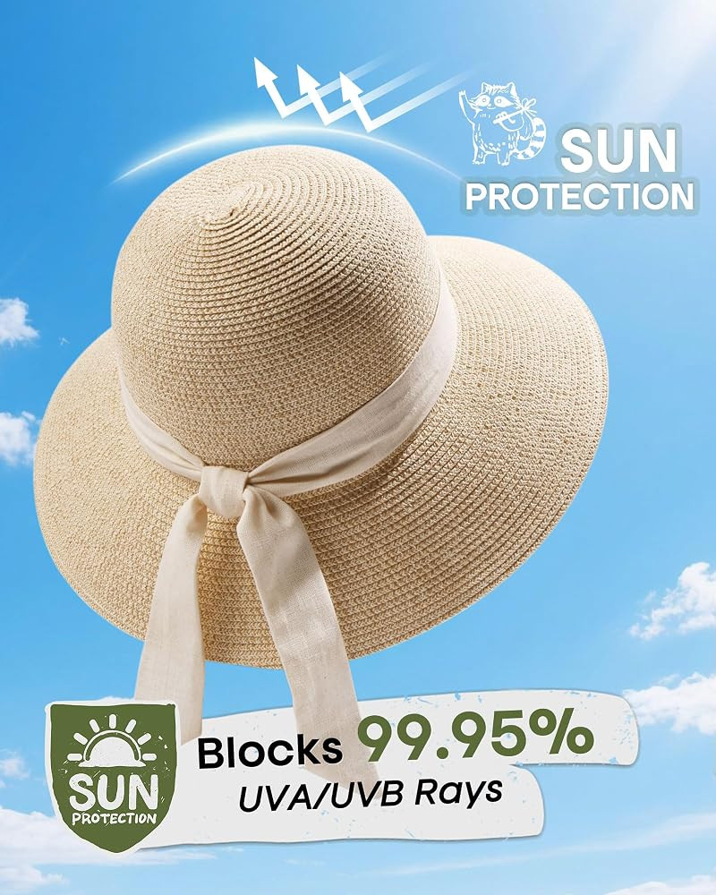 FURTALK Womens Beach Sun Straw Hat Wide Brim UV Protection Travel Hat | Amazon (US)