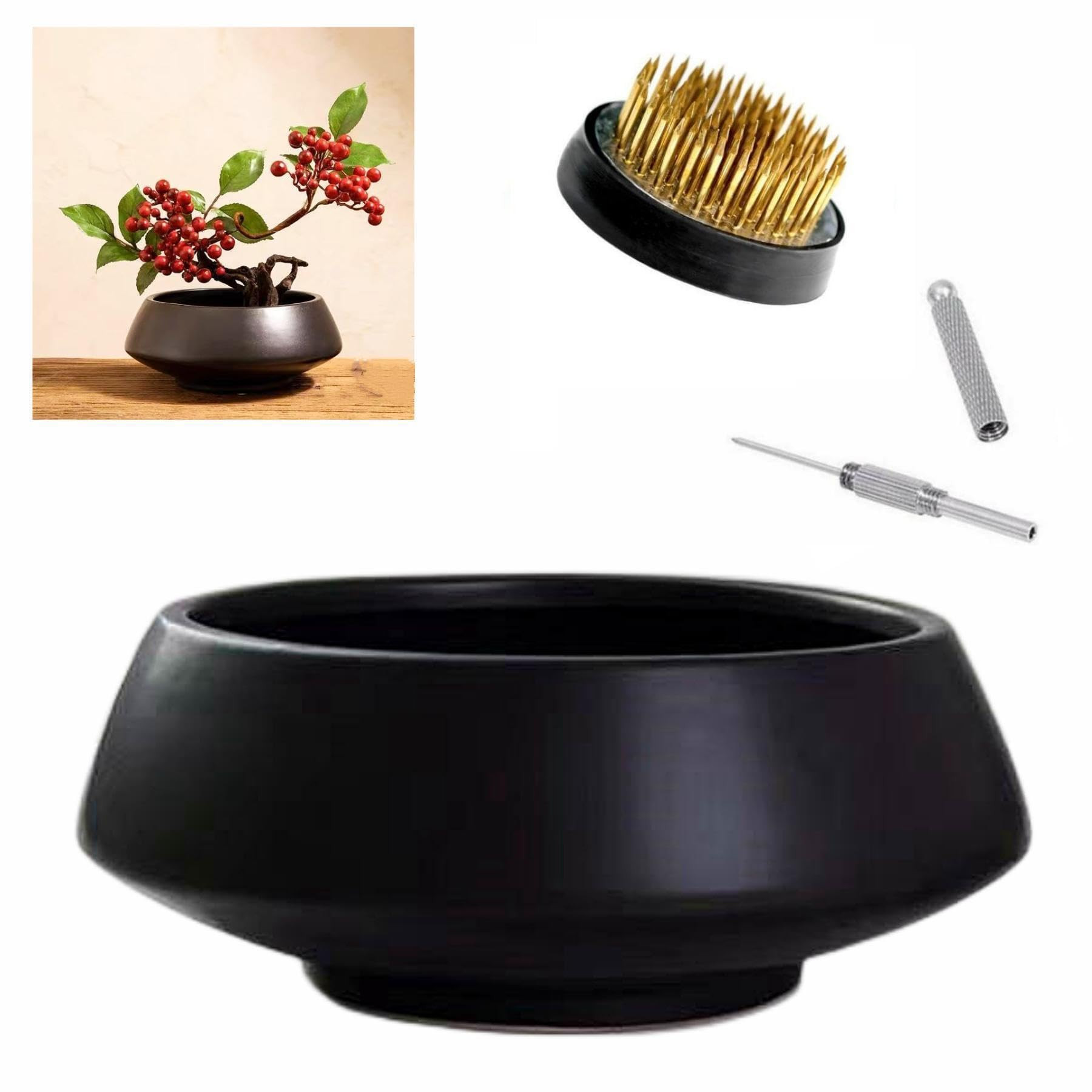 Ceramic Japanese Ikebana Vase Set with 1.57 inch Flower Frog Handmade Flower Pot Flower Arrangeme... | Amazon (US)