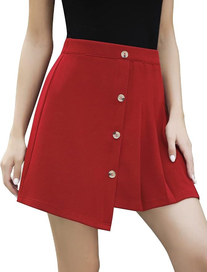 Dressystar Women Mini Pleated Skirt High Low Basic Flared A Line Skirt | Amazon (US)
