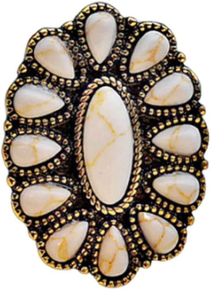 Bohemian Vintage Turquoise Oval Flower Rings Geometric Ethnic Natural Stone Adjustable Silver Joi... | Amazon (US)