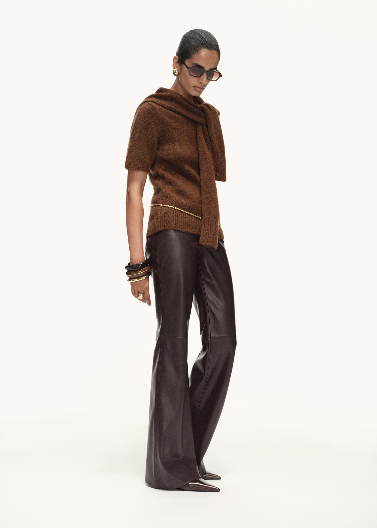 Faux-leather flared trousers | MANGO (UK)